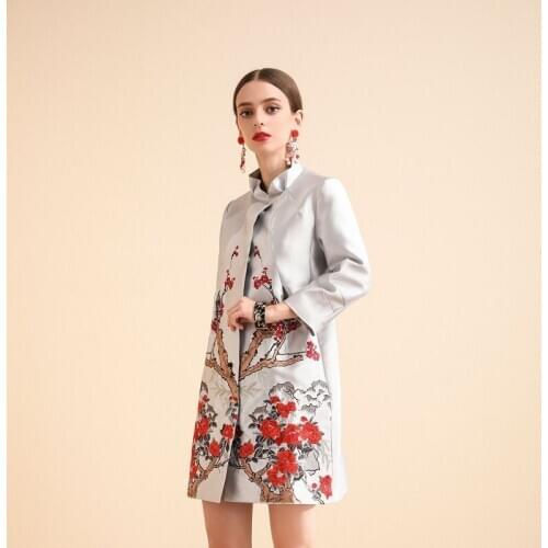 Coats Embroidery Solid 2021 new High Quality spring autumn Flower Loose coat Vintage Women Clothing Celebrities winter overcoat