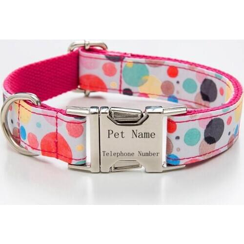 Adjustable Personalized Bubble Pattern Pet Dog Collar Breathable Custom Name ID Pet Dog Collar for Small Medium Large Dogs Pug