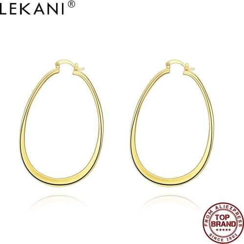 LEKANI Classic Oval Hoop Earrings For Women Gold Color Anniversary Earring Personality Trend Simple Fashion Jewelry Recommend