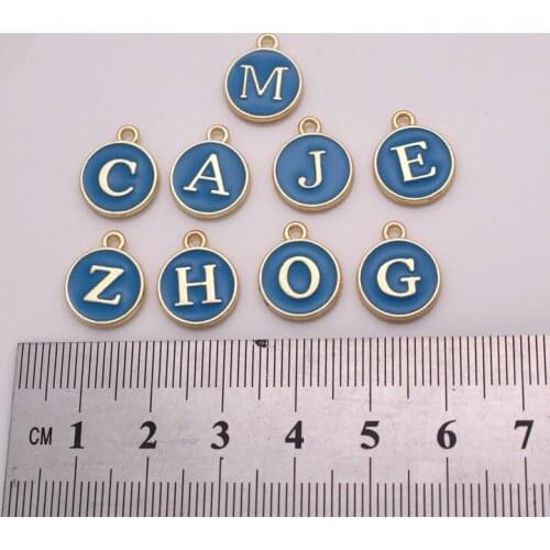 Blue Round alphabetical letters words from A to Z (2 face ) 9 pcs /lot