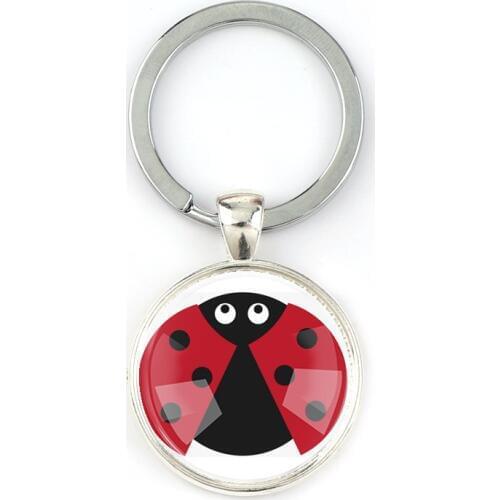 Interchangeable Vintage Metal Ladybug Glass Cabochon Blank Setting Keychains Key Ring DIY Personalized Jewelry Finding