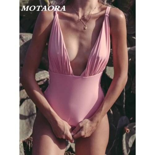 Sexy Deep V-neck Bikini Set Solid OnePiece Swimsuit Female Push Up Beach Bathing Suit New Thong Monokini High Cut Swimwear Women