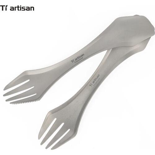 Tiartisan Pure Titanium Lightweight Outdoor Spork Spoon fork knife Camping Cutlery Portable 3 in 1 Spork