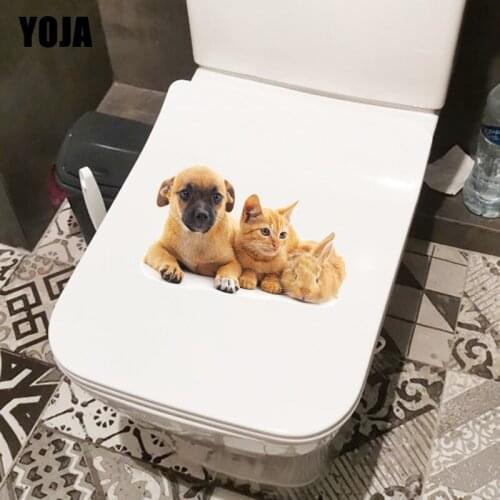 YOJA 25.4×15.6CM Kitten Puppy Rabbit Animal Waterproof Stickers Home Wall Decoration Toilet Decals T1-3215