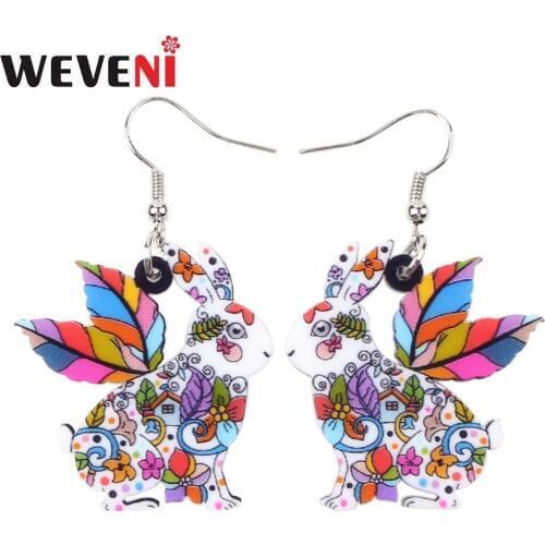 WEVENI Acrylic Drop Dangle Easter Rabbit Hare Bunny Earrings For Women Bijoux Trendy Wholesale Animal Jewelry Drop Shipping New