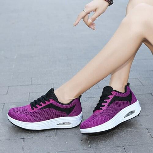 Women Mesh Sneakers Breathable Outdoor Lace Up Thick Bottom Shoes For Women Casual Shoes Ladies Platform Wedges Shoes