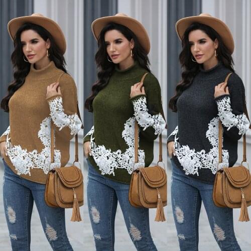 Sweater Women Pullover 2021 European Turtleneck American New Sweater Women Lace Pullover Warm Sweaters Dropshipping SJ3235