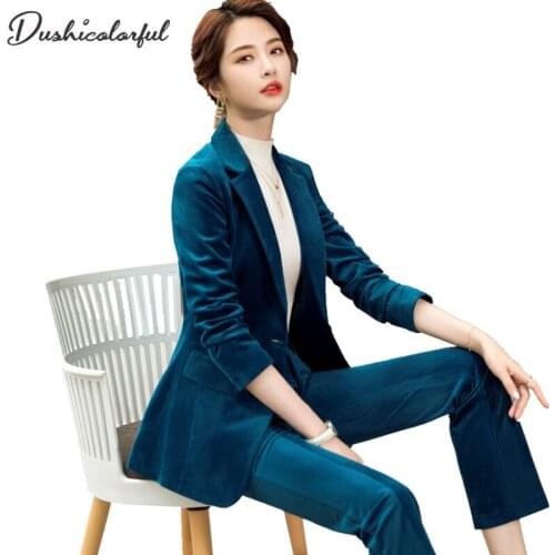 Spring AutumnSuit Corduroy Womens Elegant Blazer Pants And Jacket Clothing Short Business Coat 2 Piece Sets Female Pants Suit