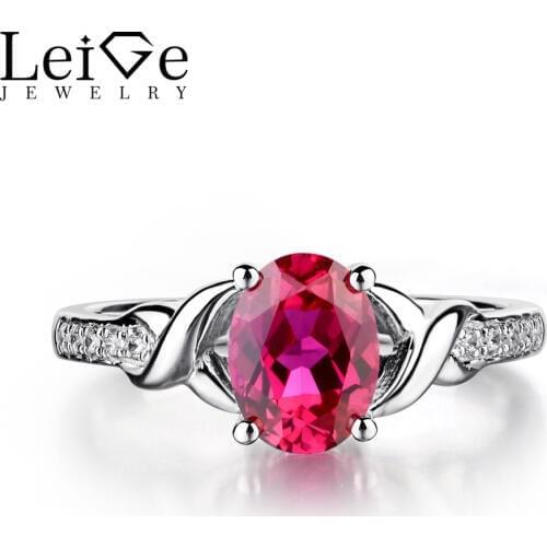 Leige Jewelry Ruby Engagement Rings for Women Sterling Silver Oval Shaped Wedding Engagement Ring July Birthstone Fine Jewelry