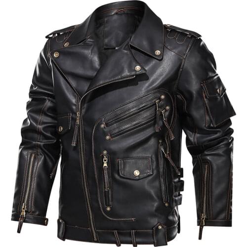 Winter Mens Leather Jacket Men Fashion Motorcycle PU Leather Jacket Cool Zipper Pockets Leather Coats Male Luxury Brand EU Size