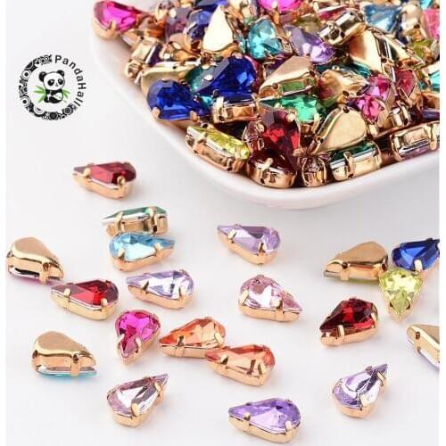 Golden Metal Color Acrylic Rhinestone Drop Beads with Brass Findings Jewelry Making Accessoires Mixed Color 13x8x5.5mm Hole: 1mm