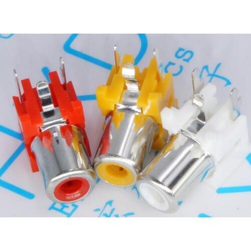 10PCS/LOT AV-8.4-5 2x Holes 3Pins RCA Sockets 90Degree Audio Video Connecctors Jacks yellow white red