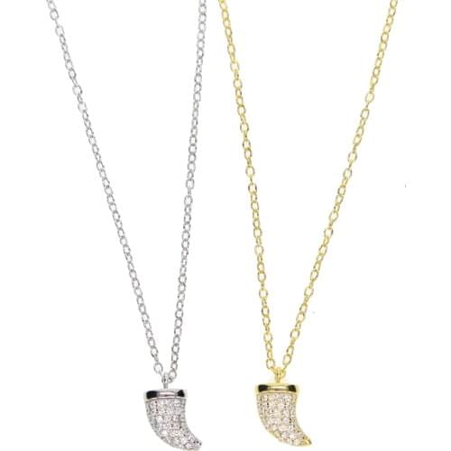 100% 925 sterling silver popular charm stamp 925 micro pave cz clear cubic zirconia women man cz horn necklace moon style