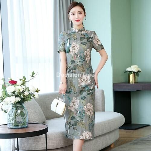 2021 chinese traditional cheongsam dress women qipao floral print style elegant chinese chiffon qipao elegant party dress