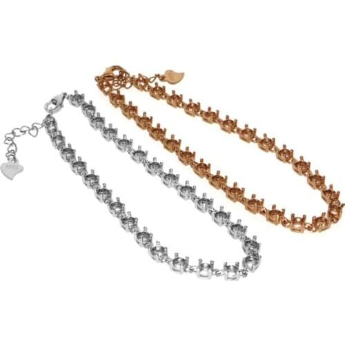 3MM Round Bezel Luxury 27 Gemstones CZ Stone Solid 925 Sterling Silver Prong Bracelet Settings 1900214