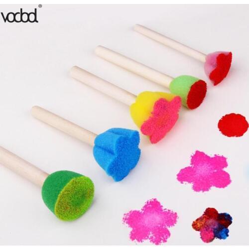 5pcs DIY Wooden Sponge Graffiti Painting Brushes for Kids Drawing Toys Kindergarten Early Educational Gift Stationery Supplies