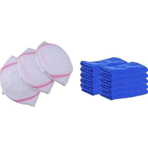Promotion! 3 Pcs Laundry Nets 15cm H X 17cm Dia (White + Pink) & 10 Pcs Ultra-Fine Fiber Square Cleaning Absorbent Towel