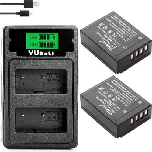 2Pcs 1250mAh NP-W126 NP W126 NPW126 Batteries + LCD Dual Charger for Fujifilm Fuji X-Pro1 XPro1 X-T1 XT1, HS30EXR HS33EXR X PRO1