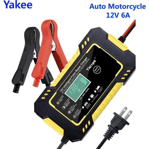 Car Battery Charger Full Auto Motorcycle 12V 6A Pulse Repair LCD Display Smart Fast Charge AGM Deep cycle GEL Lead-Acid Charger