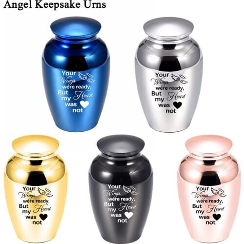 Aluminum Alloy Jar Holder Ashes Urns Angel Keepsake Cremation Urns for Human Pets 45X70mm-Your Wings were ready my heart was not