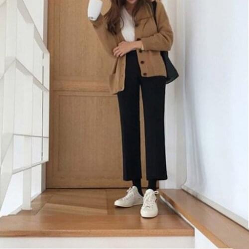Pants Women Ankle-length Elegant All-match Black Trousers Slim Students Womens Straight Korean Style High Quality Female Pant