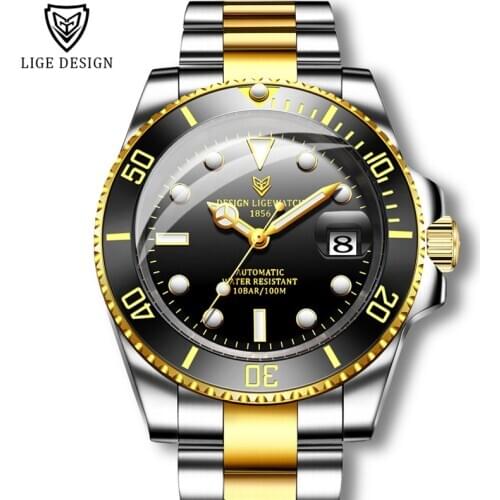 LIGE NEW Men Automatic Mechanical Clock Fashion Business Waterproof Sapphire Glass Watches For Mens 316L Steel NH35 Movement+box