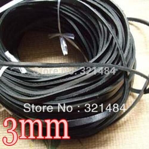 Black 3.0mm Flat High Grade 100% Real Guniune Leather Cord Rope String Jewelry DIY Findings