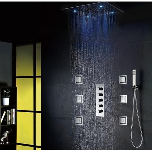 DULABRAHE Thermostatic Bathroom Shower Faucet Set Concealed Bath Shower Mixer System Bathroom 20 Inch Ceil LED Rain Shower Head