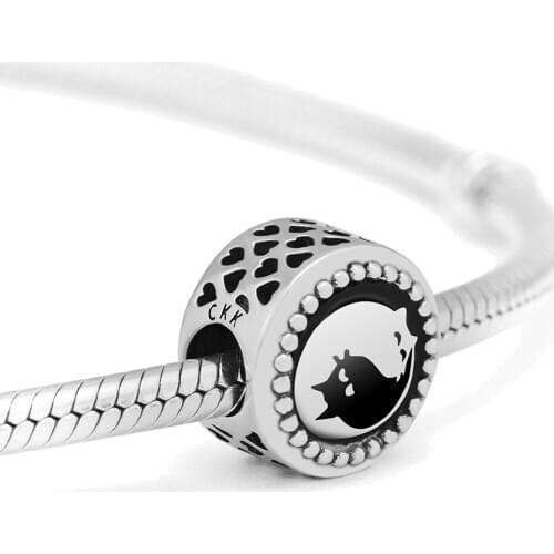 Fandola CKK 925 Sterling-Silver Black & White Cats Tai Chi Beads Fits Pandora Charms Bracelets Charms 925 Original d'origine