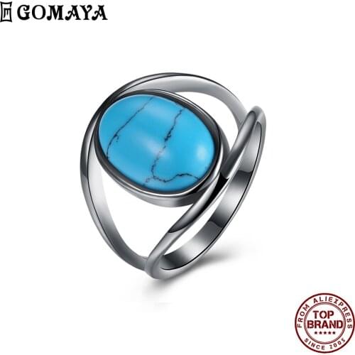 GOMAYA Sky Blue Oval Kallaite Noble Elegant Ring Trendy Design Copper Women Rings Charm Party Prom Jewelry Accessories Hot Sale