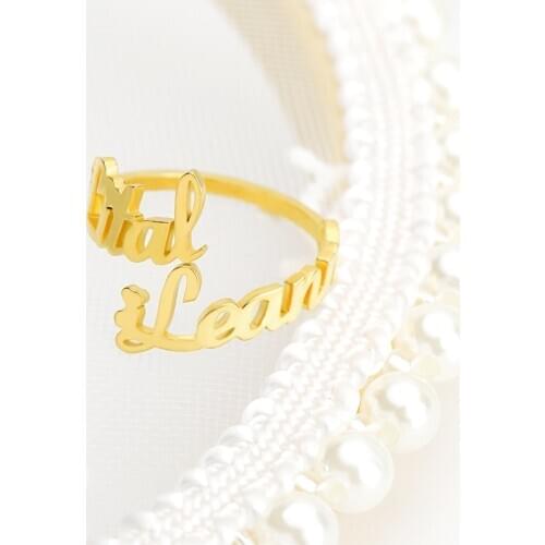 Dainty Jewelry Double Layer Two Names Custom Name Rings Stainless Steel Adjustable Handmade Rings For Women Wedding Friend Gift