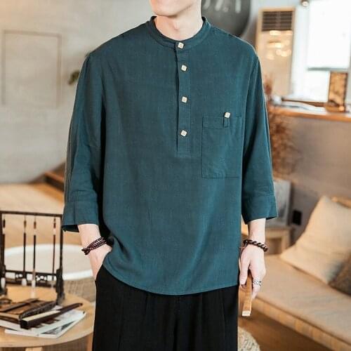 Summer Men Linen Shirt Chinese Style Retro Casual Tops Plus Size Kung Fu Traditional Asian Clothes Tang Suit Tops For Man 30619