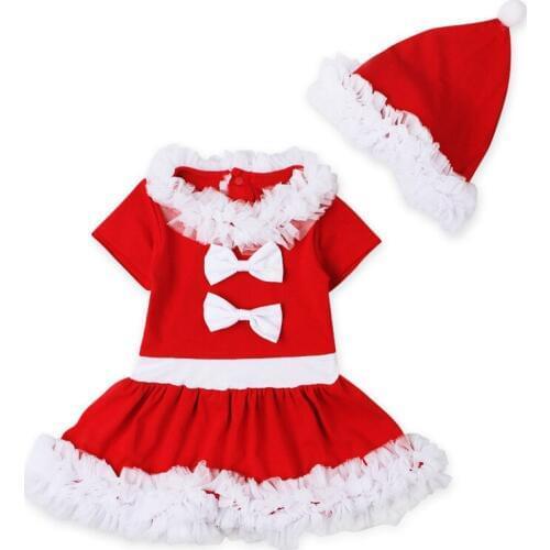 Cute Baby Girls Christmas Dress With Hat Infant Toddler Girl New Year Eve Costume Childrens Party Red Tutu Dresses Kids Clothes