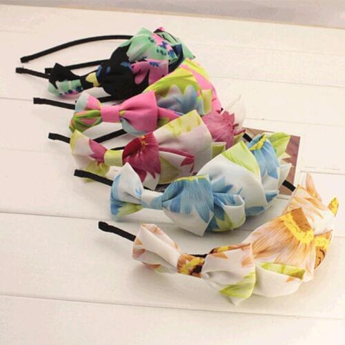Layers Colorful Cloth Bow Many Patterns Selectable Flower Dots Stripes Hairband Fashion Headwear Women Hair Accessories