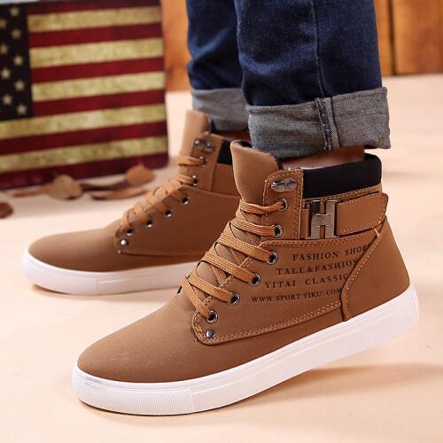 PU ankle boots men warm winter snow boots men shoes 2021 new arrivals fashion lace-up flock high top men boots winter shoes men