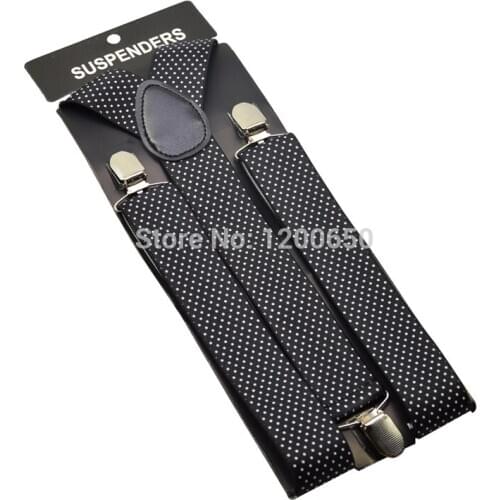 120CM Mens Unisex Clip-on Braces Elastic 3.5cm Wide larger Suspenders/Gallus/Belt For Women dot black s16