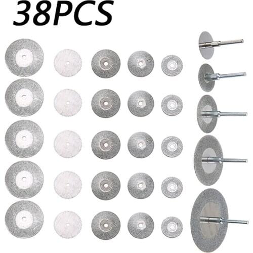 38pcs Diamond Cutting Saw Disc Kit Mini Circular Rotary Cutting Saw Blade 18-60mm +Mandrel For Gemstone Glass Ceramic Cutting
