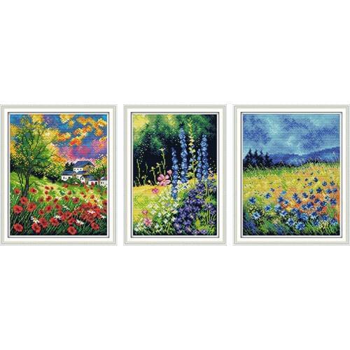 Beautiful Flowers Counted Cross Stitch Kits 11CT 14CT DIY Handmade Printed Cross Stitch Kit for Embroidery Home Decor Needlework