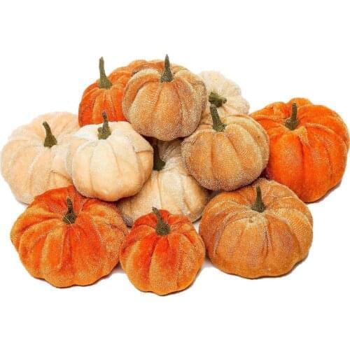 12pcs Halloween Artificial Pumpkins Set Realistic Velvet Pumpkin Mold For Fall Harvest Halloween Harvest Decoration Props