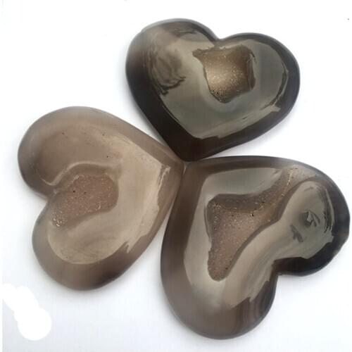 New arrivals feng shui Folk Crafts natural gray agate Druzy geode gemstone carving heart for spiritual healing products