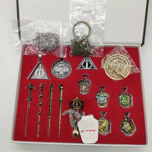 New Product Hot Sale Harried Magic Wand Set Time Converter Hourglass Badge Potter Gift Box Necklace Ring Full Set in Stock