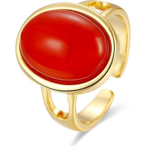 S925 Sterling Silver Open Ring Celi French style red agate ring minimalist fashion female design sense ins net red ring