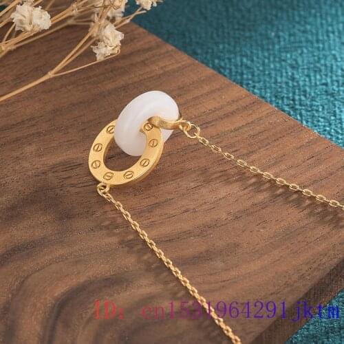 White Jade Doughnut Pendant Necklace Agate Chalcedony 925 Silver Gemstone Fashion Gifts Chinese Charm Jewelry Zircon Natural