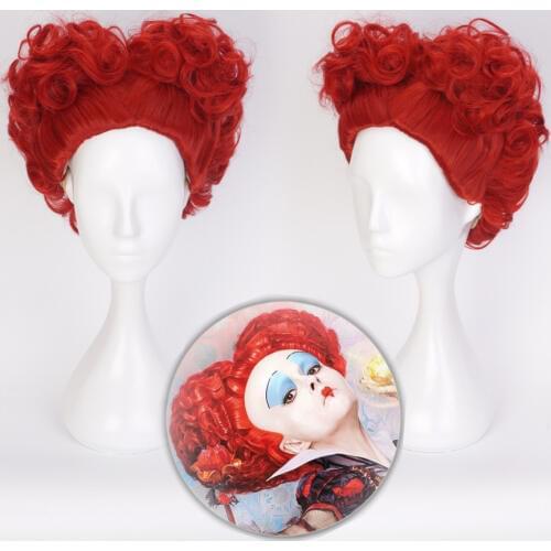 2019 Hot Alice in Wonderland 2 Red Queen Cosplay Wig Queen of Hearts Red Heat Resistant Synthetic Hair Costume Halloween Wigs