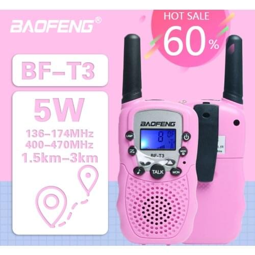 2 pcs Baofeng Children Mini Walkie Talkie BF-T3 5W 1800mAh PTT Portable Ham Cb 2 Way Radio Communicator UHF Transceiver