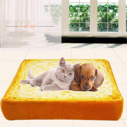Pet Dog Cat Puppy Cushions Bread Toast Pattern Dog Mats Portable Cat Supplies 3 Sizes 40x39x7cm/60x58x7cm/80x77x7cm Sleeping Pad