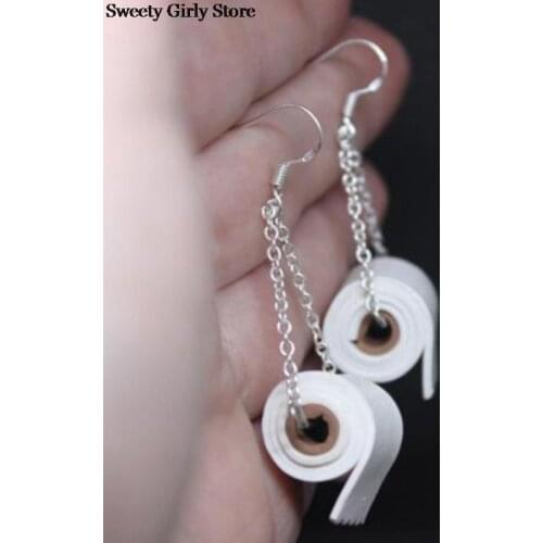 1 Pair Fashion Roll Paper Drop Earrings Funny Toilet Paper Earrings Women Girls Jewelry Creative Chain Dangle Earrings 3D Tissue