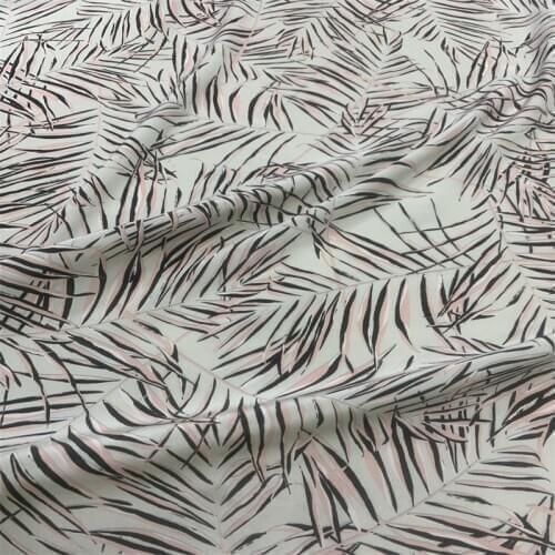 114CM Wide 19MM Leaves Print Light Green Silk Crepe de Chine Fabric for Summer Dress Shirt Cheongsam Suit Pants G015