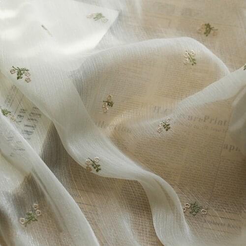 Chiffon Wrinkled Yarn Embroidery Fabric Small Floral Three-Dimensional Embroidery Tulle Fabric For Dress Shirt Designer Fabric