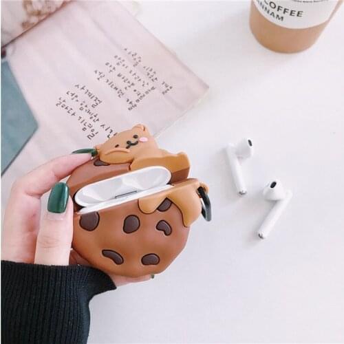 3D Cartoon Chocolate Chip Cookie Bear Silicone Headphone Case For Apple Airpods 1 2 Pro Wireless Headset Cover Accessories